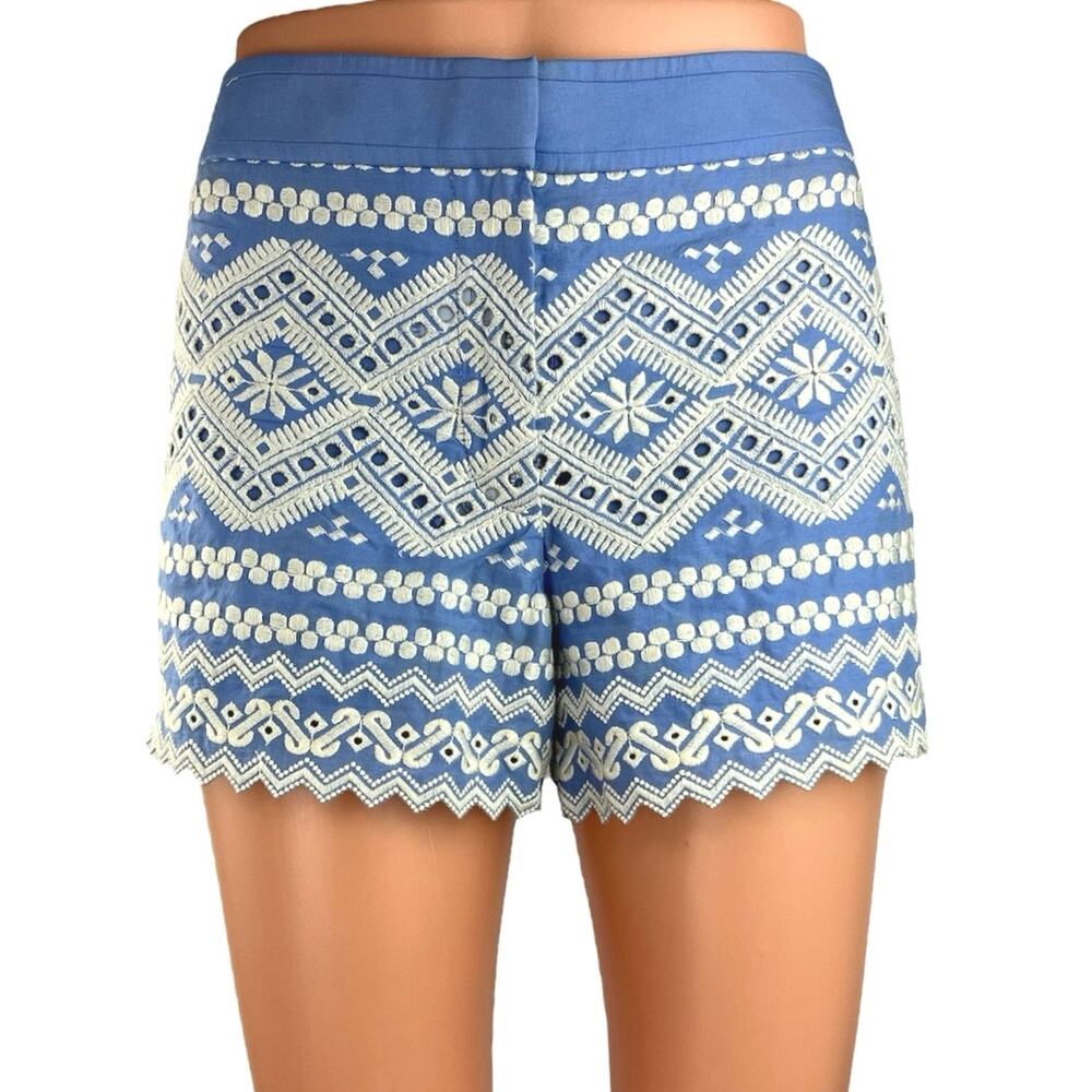 Tory Burch Blue White Embroidered Boho High Waisted Casual Shorts Size 4